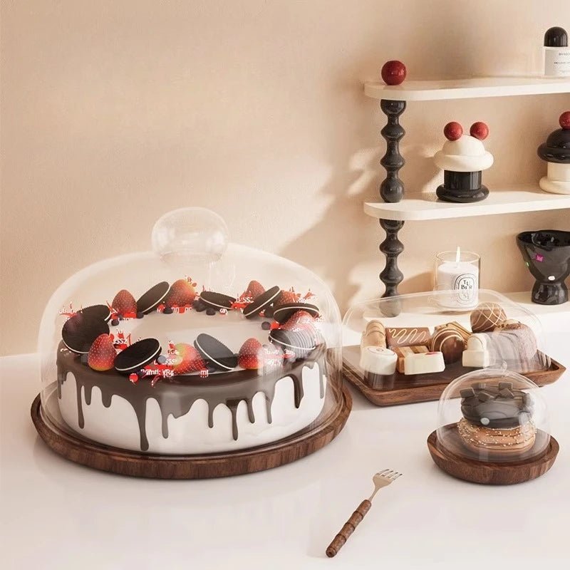 Plateau à dessert en bois avec cloche en verre - Présentoir élégant pour gâteaux, mousses et pâtisseries - Cuisine Chez Nadine