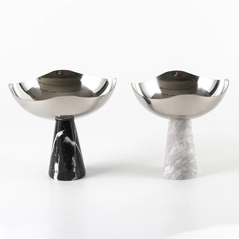 Plateau à fruits en acier inoxydable et marbre - Bol sur pied style scandinave pour desserts et rangement - Cuisine Chez Nadine