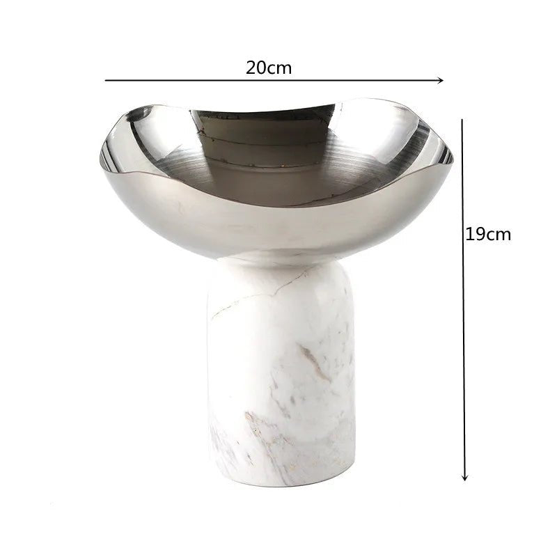 Plateau à fruits en acier inoxydable et marbre - Bol sur pied style scandinave pour desserts et rangement - Cuisine Chez Nadine