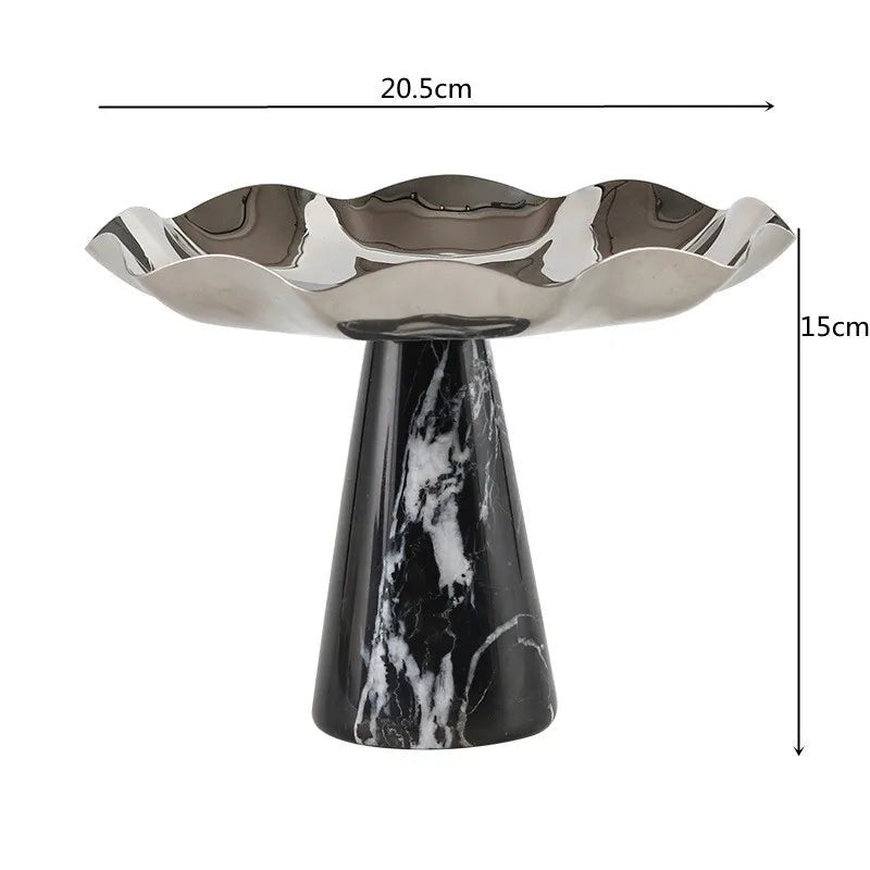Plateau à fruits en acier inoxydable et marbre - Bol sur pied style scandinave pour desserts et rangement - Cuisine Chez Nadine