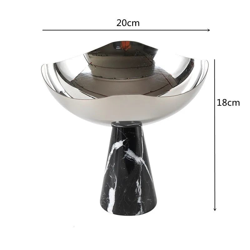 Plateau à fruits en acier inoxydable et marbre - Bol sur pied style scandinave pour desserts et rangement - Cuisine Chez Nadine