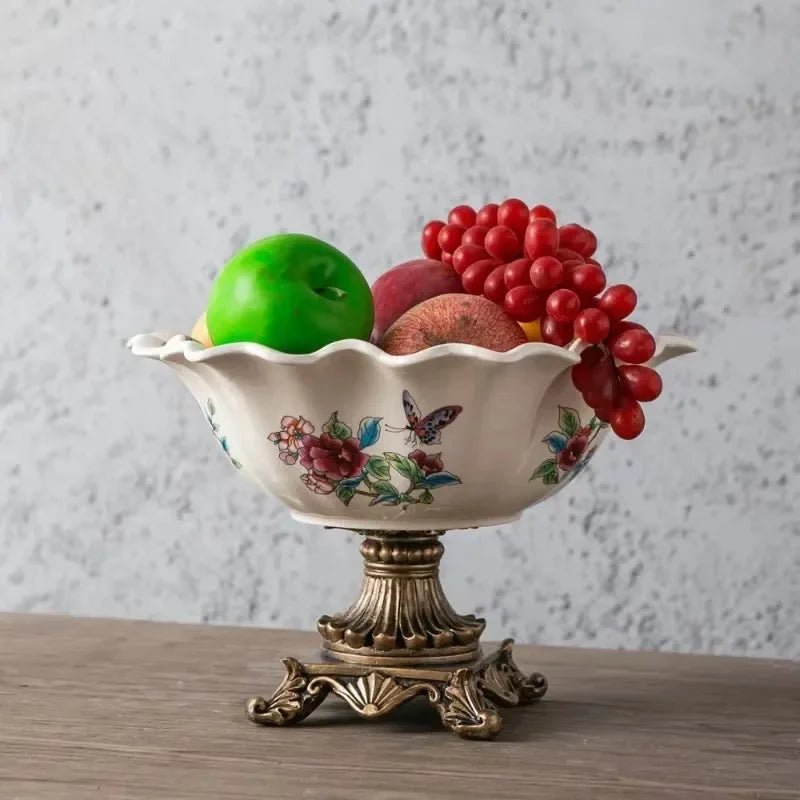 Plateau à fruits sur pied en porcelaine style européen rétro - Plateau à bonbons pour salon et restaurant - Cuisine Chez Nadine