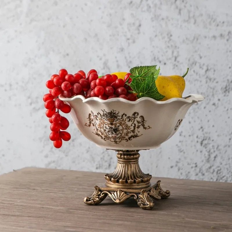Plateau à fruits sur pied en porcelaine style européen rétro - Plateau à bonbons pour salon et restaurant - Cuisine Chez Nadine