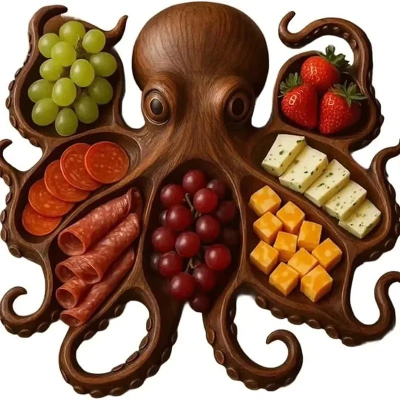 Plateau de charcuterie en forme de pieuvre - Plateau de service créatif en bois pour fruits de mer, fêtes et BBQ - Cuisine Chez Nadine