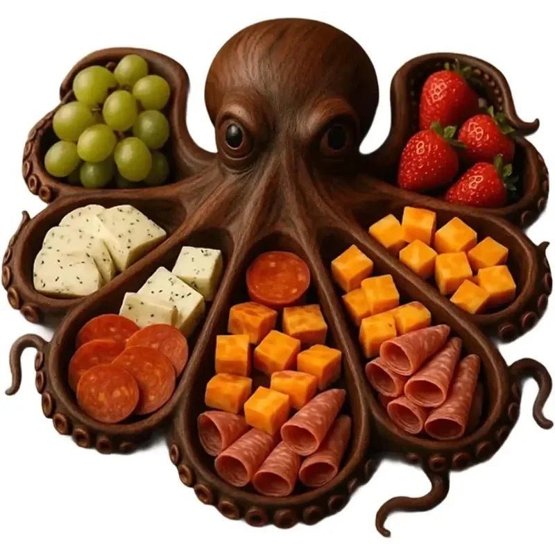 Plateau de charcuterie en forme de pieuvre - Plateau de service créatif en bois pour fruits de mer, fêtes et BBQ - Cuisine Chez Nadine