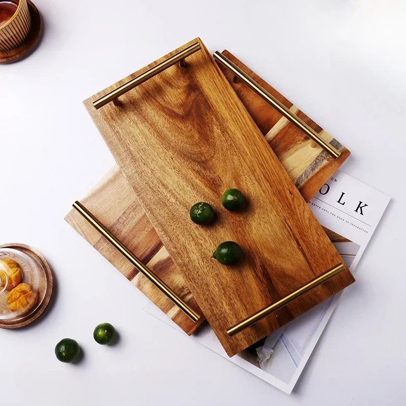 Plateau de service en bois avec poignées - Plateau multifonctionnel pour desserts, café, fruits et collations - Cuisine Chez Nadine