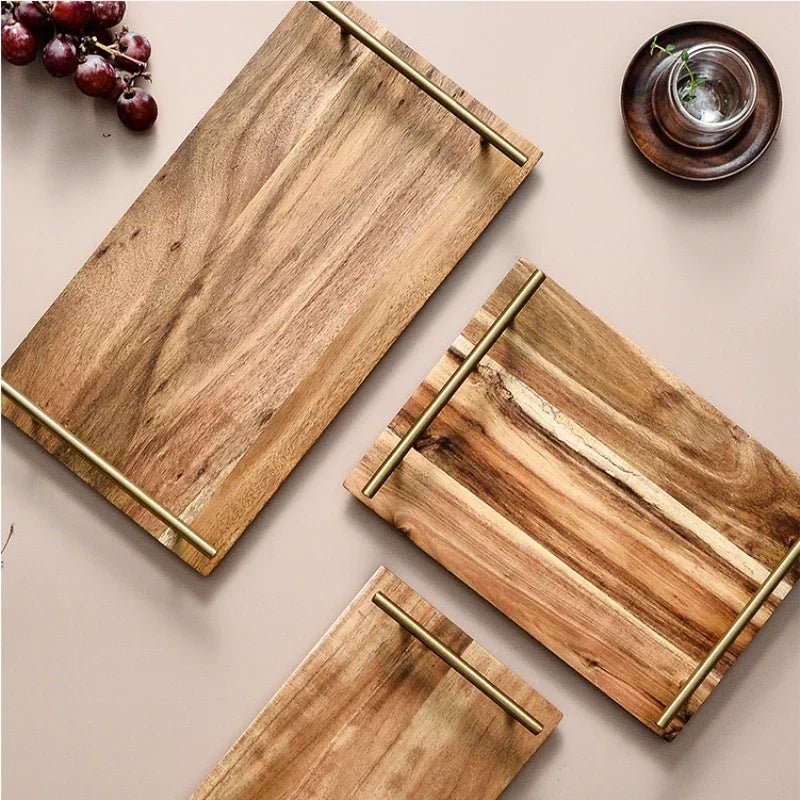 Plateau de service en bois avec poignées - Plateau multifonctionnel pour desserts, café, fruits et collations - Cuisine Chez Nadine
