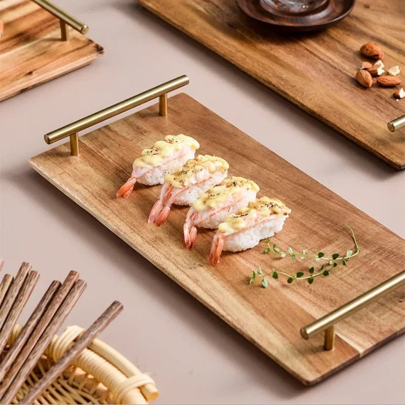 Plateau de service en bois avec poignées - Plateau multifonctionnel pour desserts, café, fruits et collations - Cuisine Chez Nadine