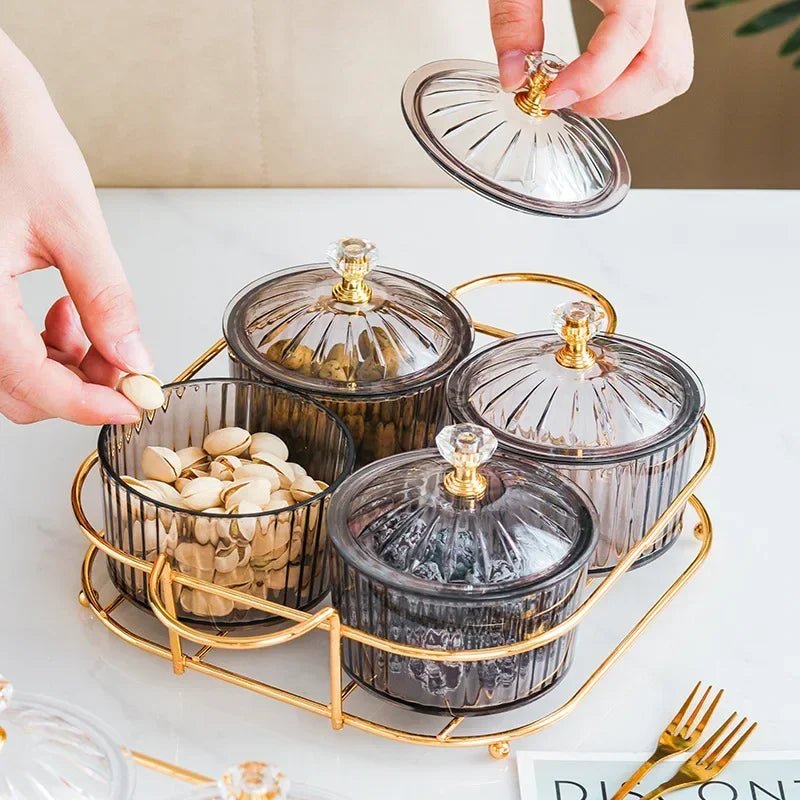 Plateau de service en verre avec couvercle - Bol compartimenté pour apéritifs, fruits, salades et desserts - Cuisine Chez Nadine