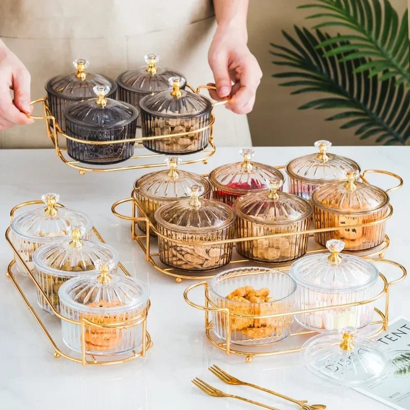 Plateau de service en verre avec couvercle - Bol compartimenté pour apéritifs, fruits, salades et desserts - Cuisine Chez Nadine