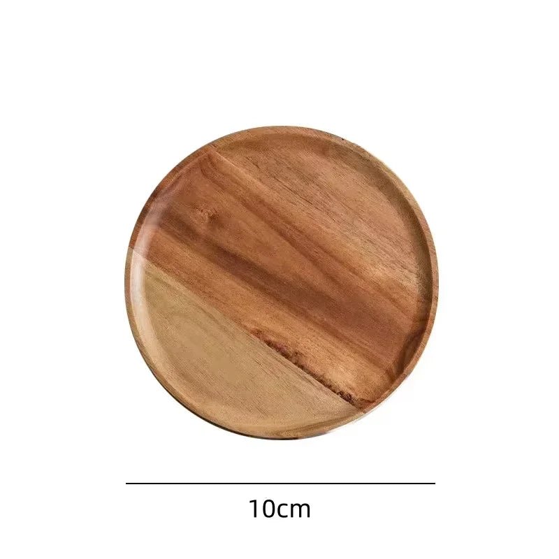 Plateau de service rond en bois - Style rétro pour pizza, salades, fruits et desserts (10/15/20/25 cm) - Cuisine Chez Nadine