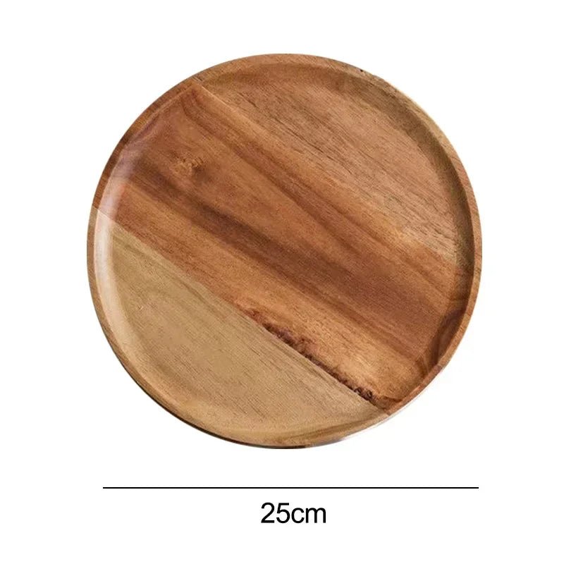 Plateau de service rond en bois - Style rétro pour pizza, salades, fruits et desserts (10/15/20/25 cm) - Cuisine Chez Nadine