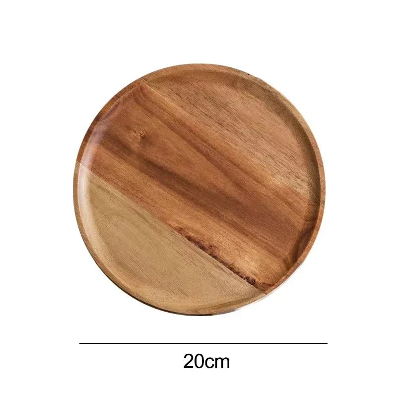 Plateau de service rond en bois - Style rétro pour pizza, salades, fruits et desserts (10/15/20/25 cm) - Cuisine Chez Nadine