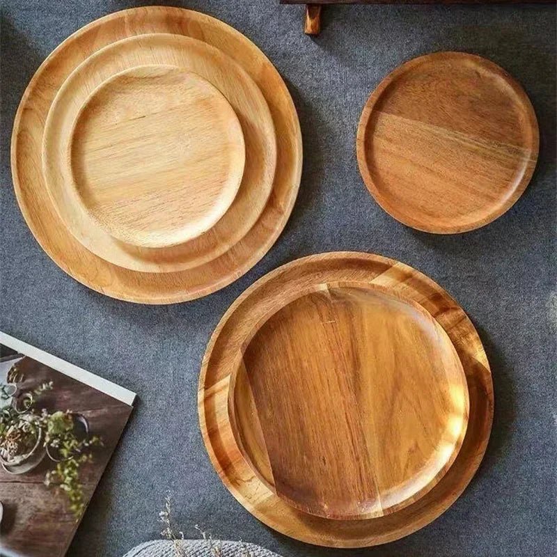 Plateau de service rond en bois - Style rétro pour pizza, salades, fruits et desserts (10/15/20/25 cm) - Cuisine Chez Nadine
