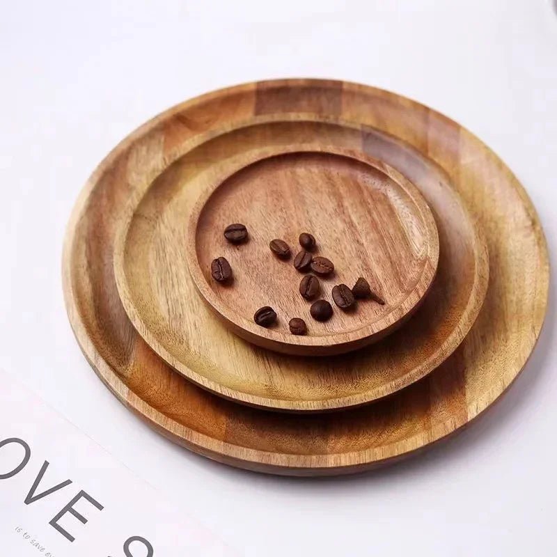 Plateau de service rond en bois - Style rétro pour pizza, salades, fruits et desserts (10/15/20/25 cm) - Cuisine Chez Nadine