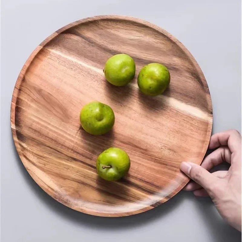 Plateau de service rond en bois - Style rétro pour pizza, salades, fruits et desserts (10/15/20/25 cm) - Cuisine Chez Nadine