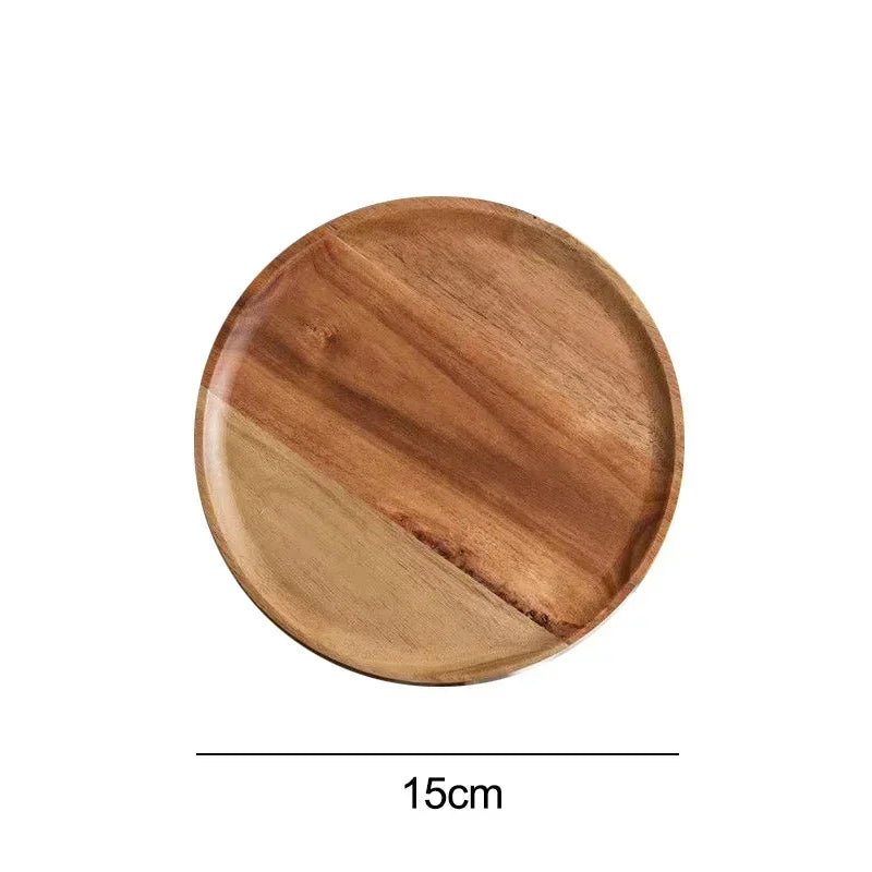 Plateau de service rond en bois - Style rétro pour pizza, salades, fruits et desserts (10/15/20/25 cm) - Cuisine Chez Nadine