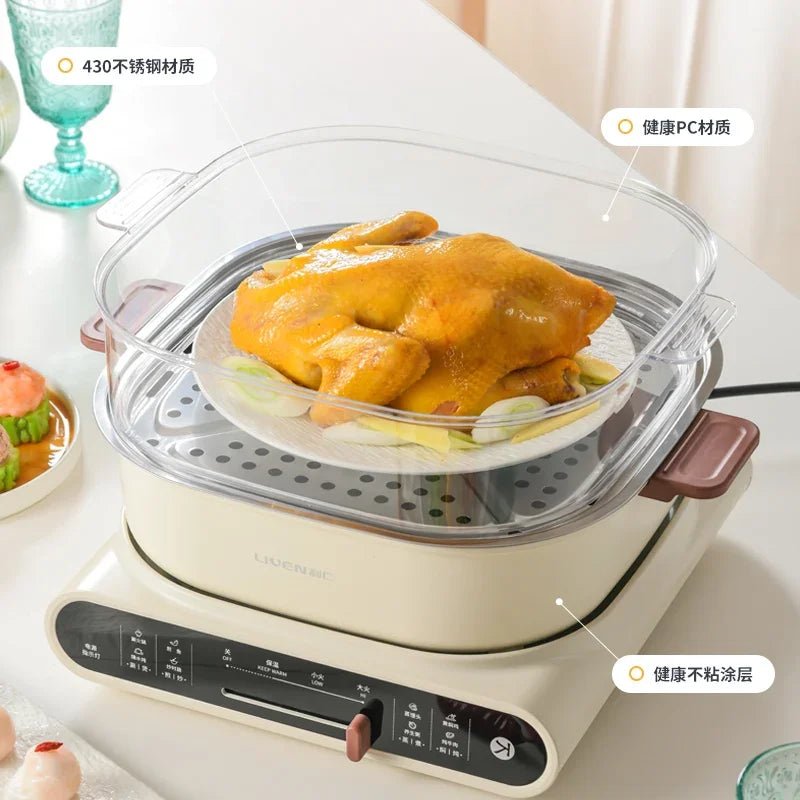 Poêle Électrique Multifonction 1800W 220V - Cuiseur Vapeur, Friture, Sauté et Barbecue pour Tous les Repas - Cuisine Chez Nadine