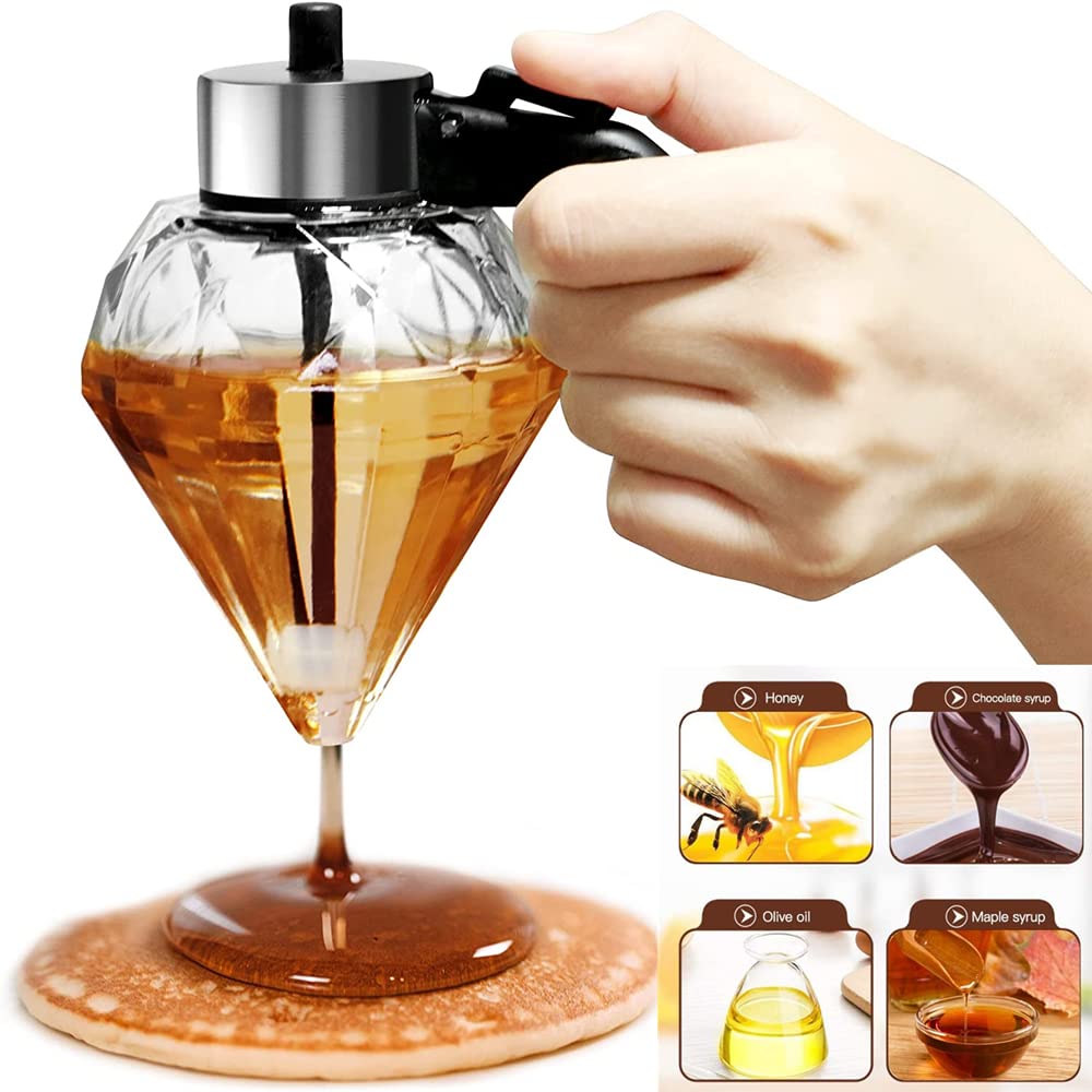 Pot à miel avec support et louche - Distributeur de miel et sirop motif nid d'abeille - Accessoire cuisine avec couvercle - Cuisine Chez Nadine