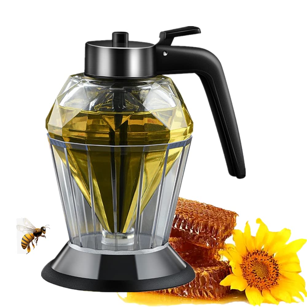 Pot à miel avec support et louche - Distributeur de miel et sirop motif nid d'abeille - Accessoire cuisine avec couvercle - Cuisine Chez Nadine
