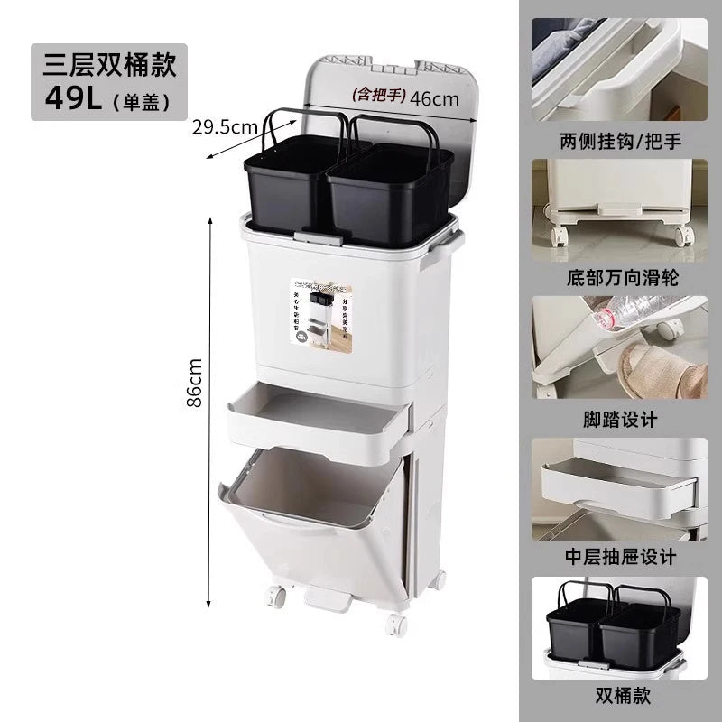 Poubelle de Cuisine Grande Capacité 32L avec Couvercle - Séparation Sec et Humide pour Usage Domestique et Nettoyage - Cuisine Chez Nadine