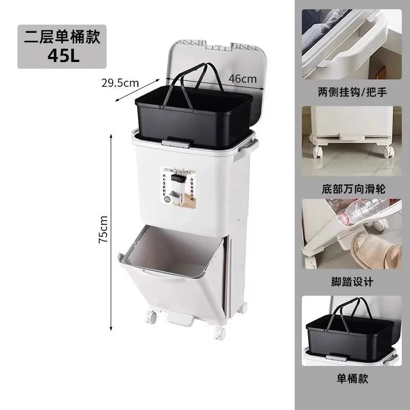 Poubelle de Cuisine Grande Capacité 32L avec Couvercle - Séparation Sec et Humide pour Usage Domestique et Nettoyage - Cuisine Chez Nadine