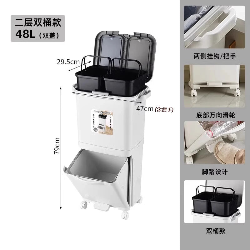 Poubelle de Cuisine Grande Capacité 32L avec Couvercle - Séparation Sec et Humide pour Usage Domestique et Nettoyage - Cuisine Chez Nadine