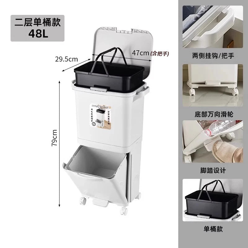 Poubelle de Cuisine Grande Capacité 32L avec Couvercle - Séparation Sec et Humide pour Usage Domestique et Nettoyage - Cuisine Chez Nadine
