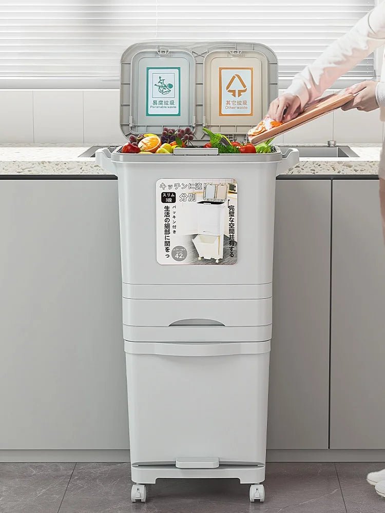 Poubelle de Cuisine Grande Capacité 32L avec Couvercle - Séparation Sec et Humide pour Usage Domestique et Nettoyage - Cuisine Chez Nadine