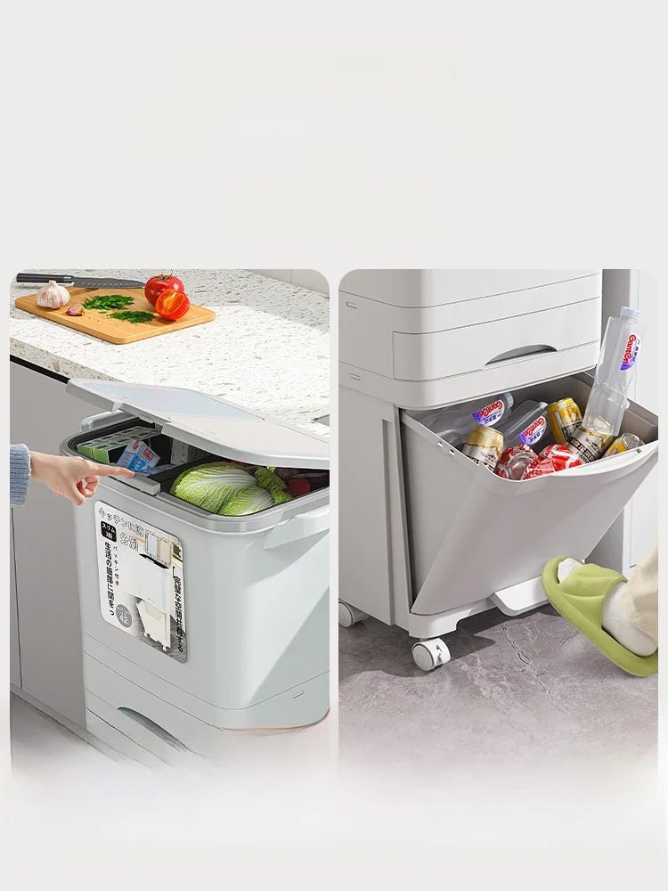 Poubelle de Cuisine Grande Capacité 32L avec Couvercle - Séparation Sec et Humide pour Usage Domestique et Nettoyage - Cuisine Chez Nadine