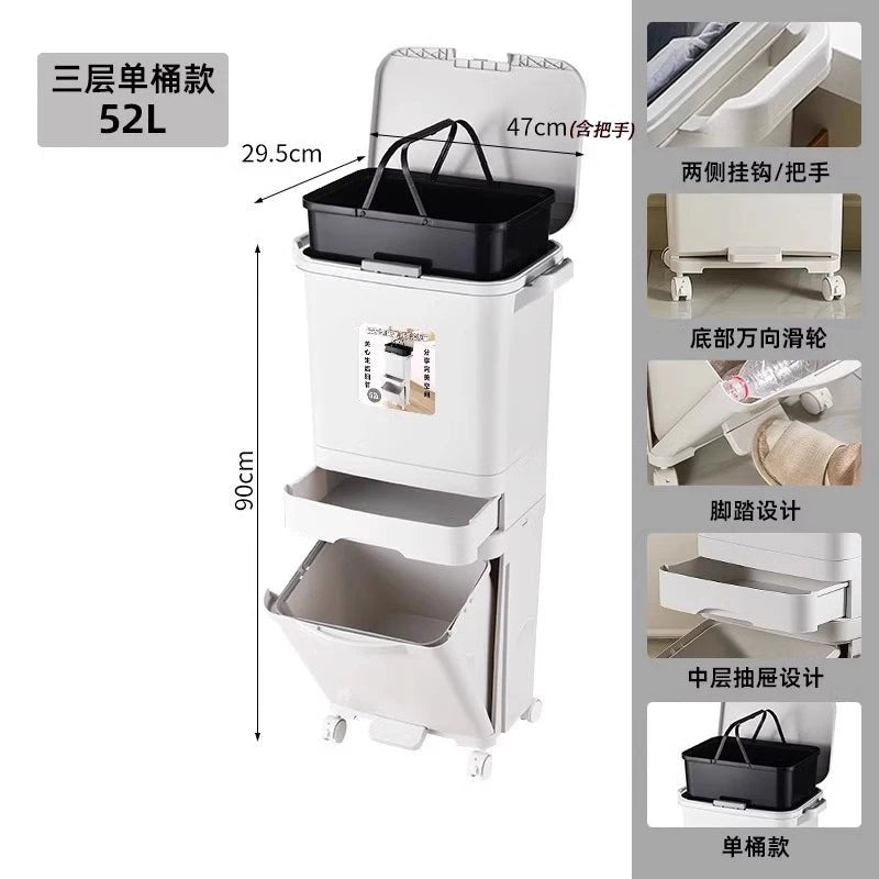 Poubelle de Cuisine Grande Capacité 32L avec Couvercle - Séparation Sec et Humide pour Usage Domestique et Nettoyage - Cuisine Chez Nadine