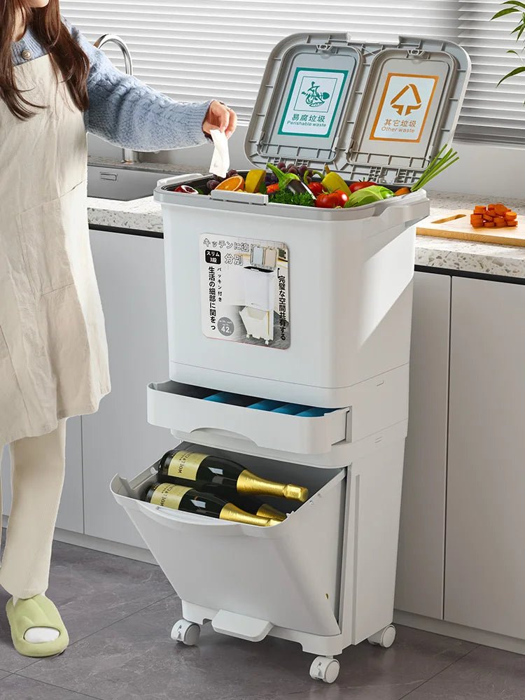 Poubelle de Cuisine Grande Capacité 32L avec Couvercle - Séparation Sec et Humide pour Usage Domestique et Nettoyage - Cuisine Chez Nadine
