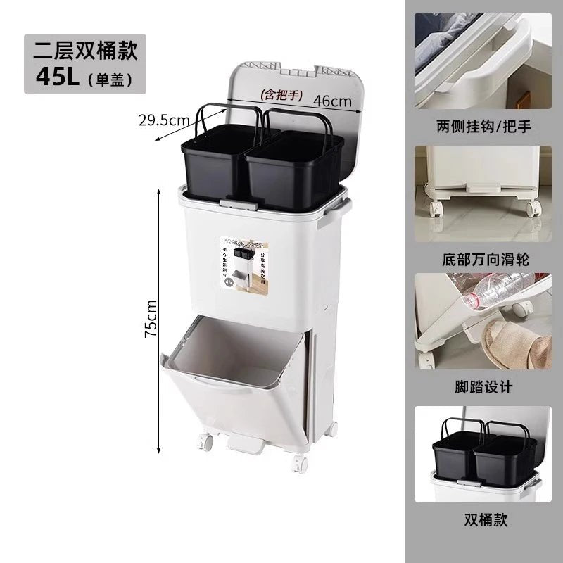 Poubelle de Cuisine Grande Capacité 32L avec Couvercle - Séparation Sec et Humide pour Usage Domestique et Nettoyage - Cuisine Chez Nadine
