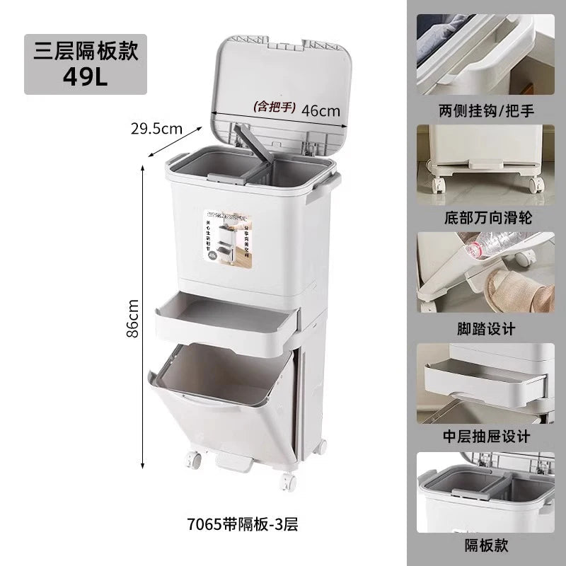 Poubelle de Cuisine Grande Capacité 32L avec Couvercle - Séparation Sec et Humide pour Usage Domestique et Nettoyage - Cuisine Chez Nadine