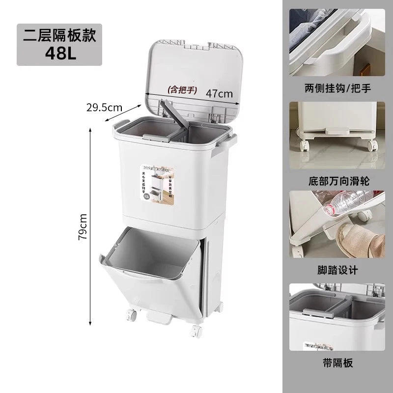 Poubelle de Cuisine Grande Capacité 32L avec Couvercle - Séparation Sec et Humide pour Usage Domestique et Nettoyage - Cuisine Chez Nadine