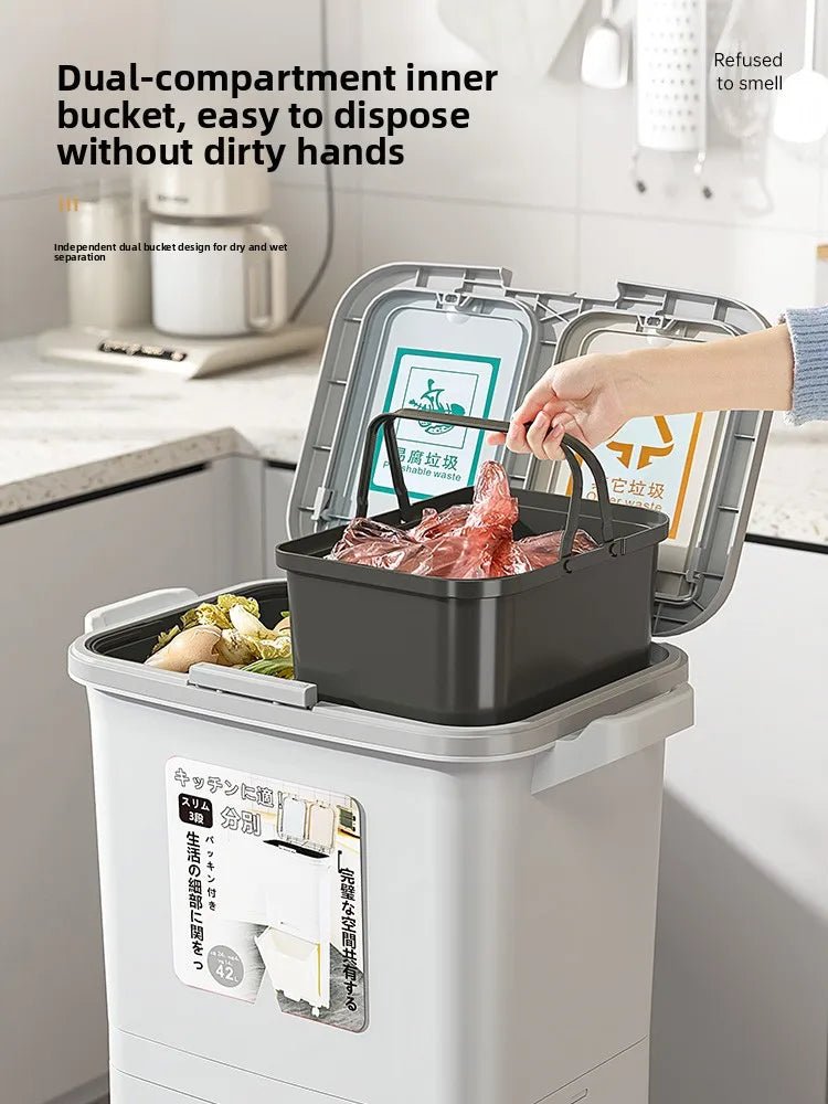 Poubelle de Cuisine Grande Capacité 32L avec Couvercle - Séparation Sec et Humide pour Usage Domestique et Nettoyage - Cuisine Chez Nadine