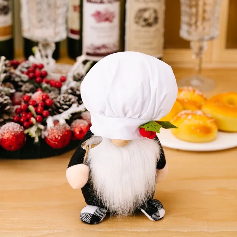 Poupée nain chef sans visage avec cuillère - Ornement créatif en tissu à carreaux pour décoration de cuisine - Cuisine Chez Nadine