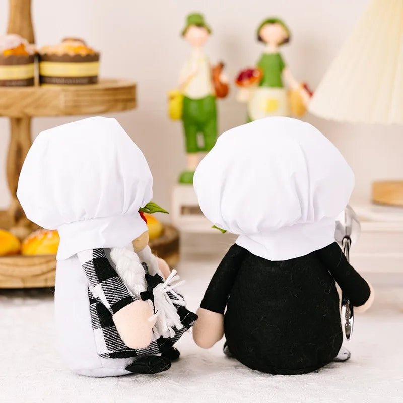 Poupée nain chef sans visage avec cuillère - Ornement créatif en tissu à carreaux pour décoration de cuisine - Cuisine Chez Nadine