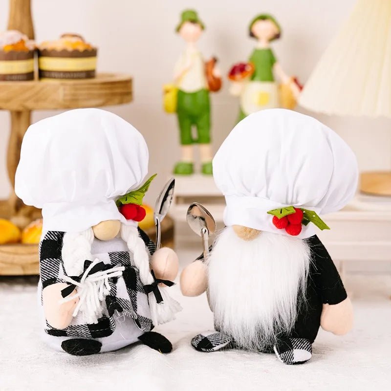 Poupée nain chef sans visage avec cuillère - Ornement créatif en tissu à carreaux pour décoration de cuisine - Cuisine Chez Nadine