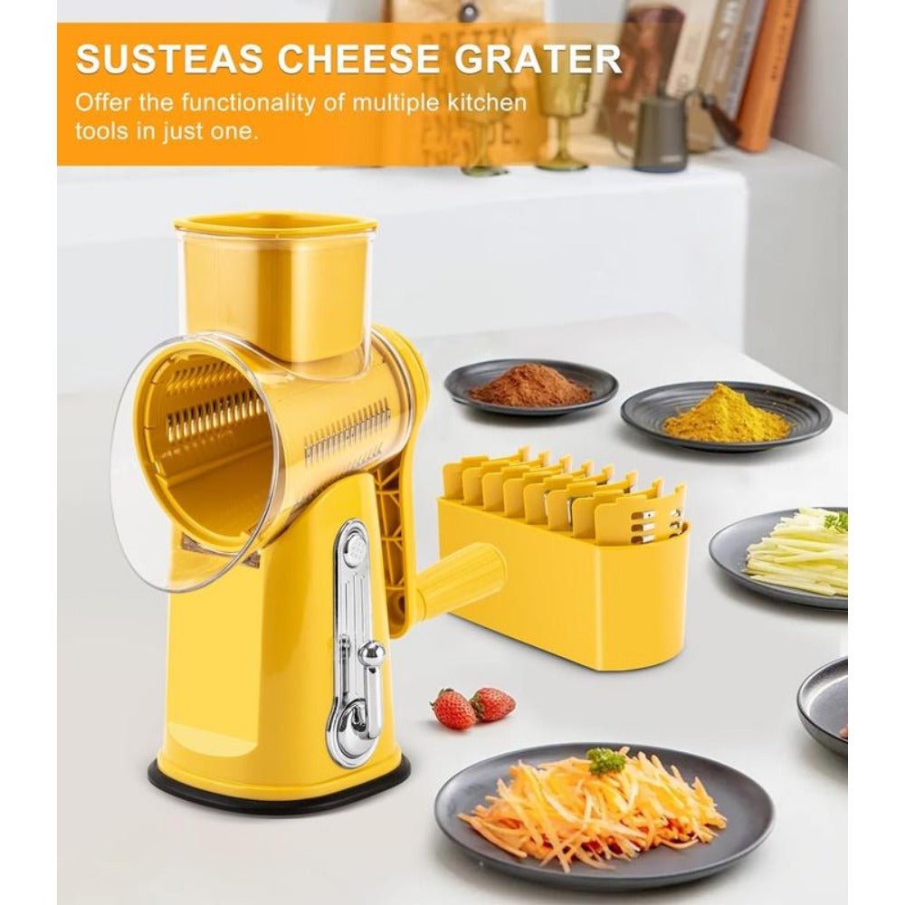 Râpe rotative à fromage avec poignée - 5 lames et base à ventouse - Cuisine Chez Nadine