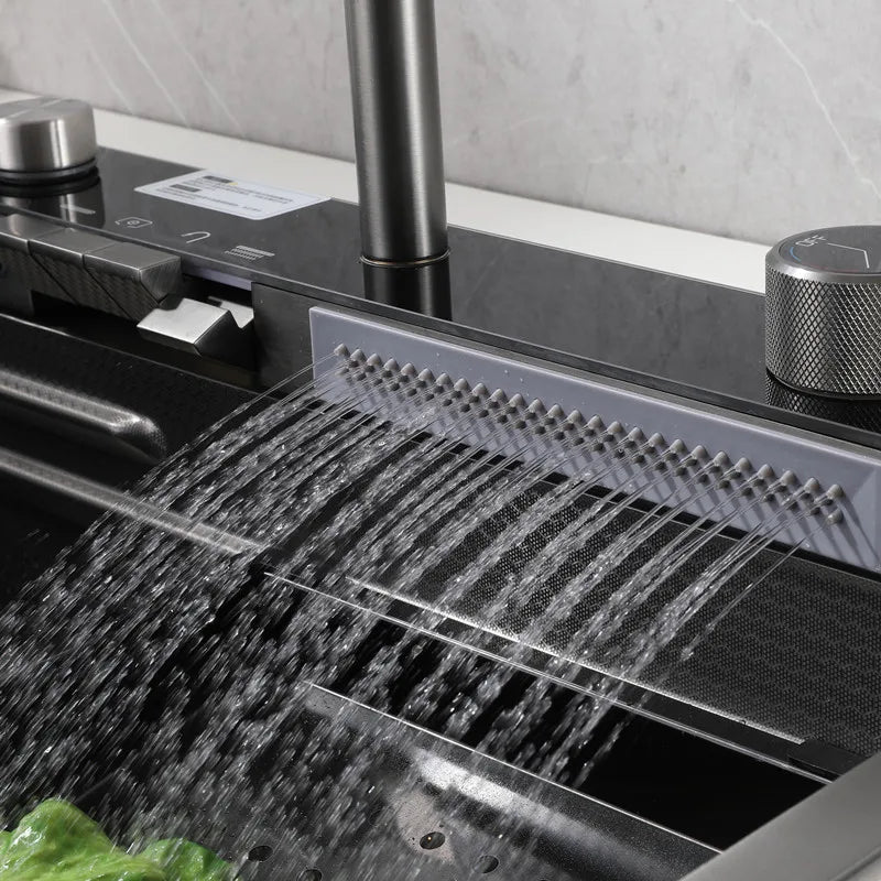 Robinet de Cuisine Cascade avec Affichage Digital – Design Gradué, Inox Brossé Gris Canon - Cuisine Chez Nadine