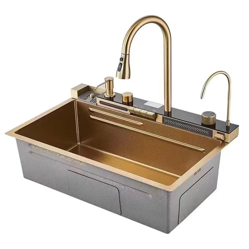 Robinet de Cuisine Cascade avec Affichage Digital – Design Gradué, Inox Brossé Gris Canon - Cuisine Chez Nadine