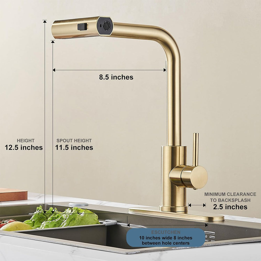 Robinet de cuisine or brossé avec douchette rétractable - Mitigeur cascade tactile en laiton pour évier - Design moderne commercial - Cuisine Chez Nadine