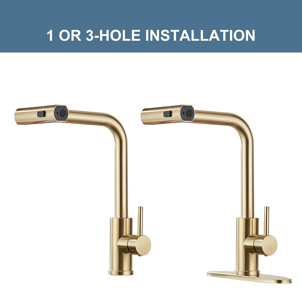 Robinet de cuisine or brossé avec douchette rétractable - Mitigeur cascade tactile en laiton pour évier - Design moderne commercial - Cuisine Chez Nadine