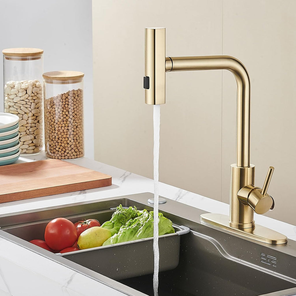 Robinet de cuisine or brossé avec douchette rétractable - Mitigeur cascade tactile en laiton pour évier - Design moderne commercial - Cuisine Chez Nadine