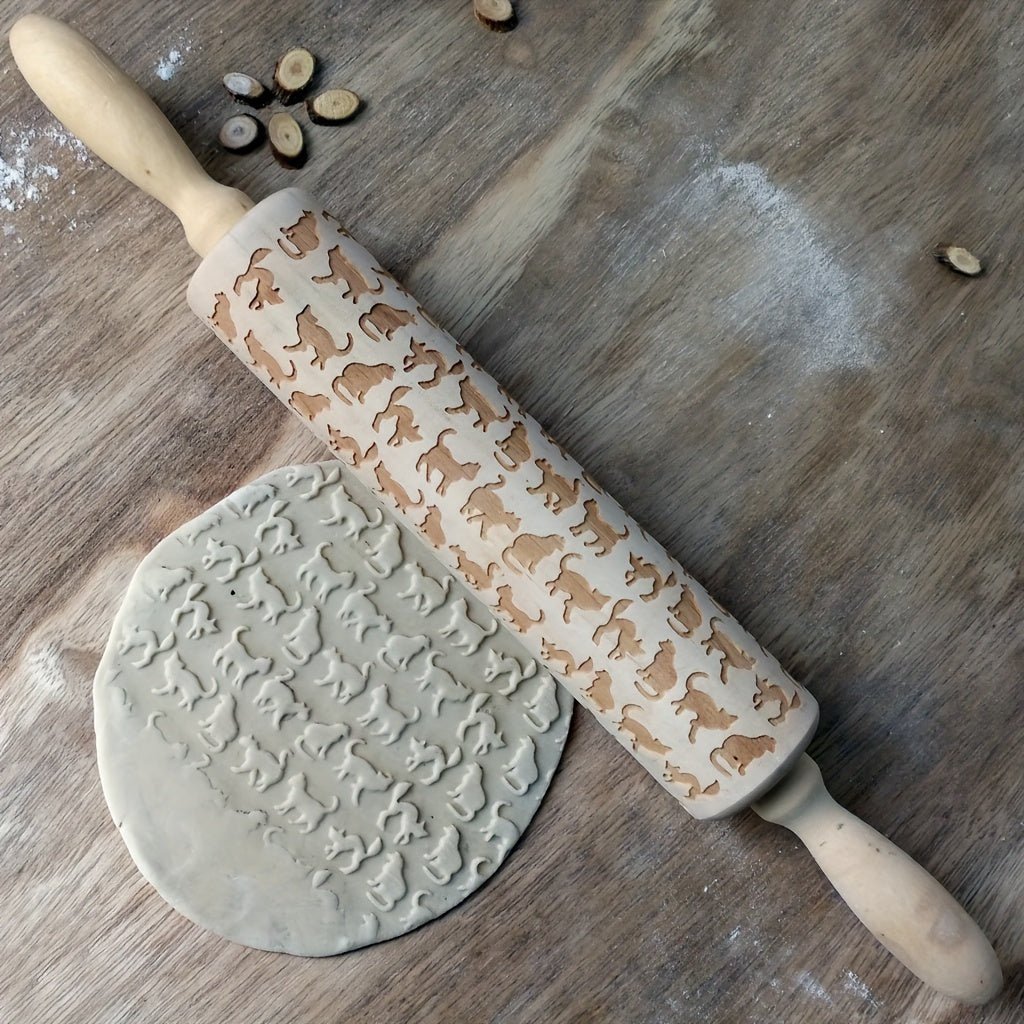 Rouleau à pâtisserie en bois avec motifs en relief - Pour pizza, tartes, biscuits et pâtes - Cuisine Chez Nadine