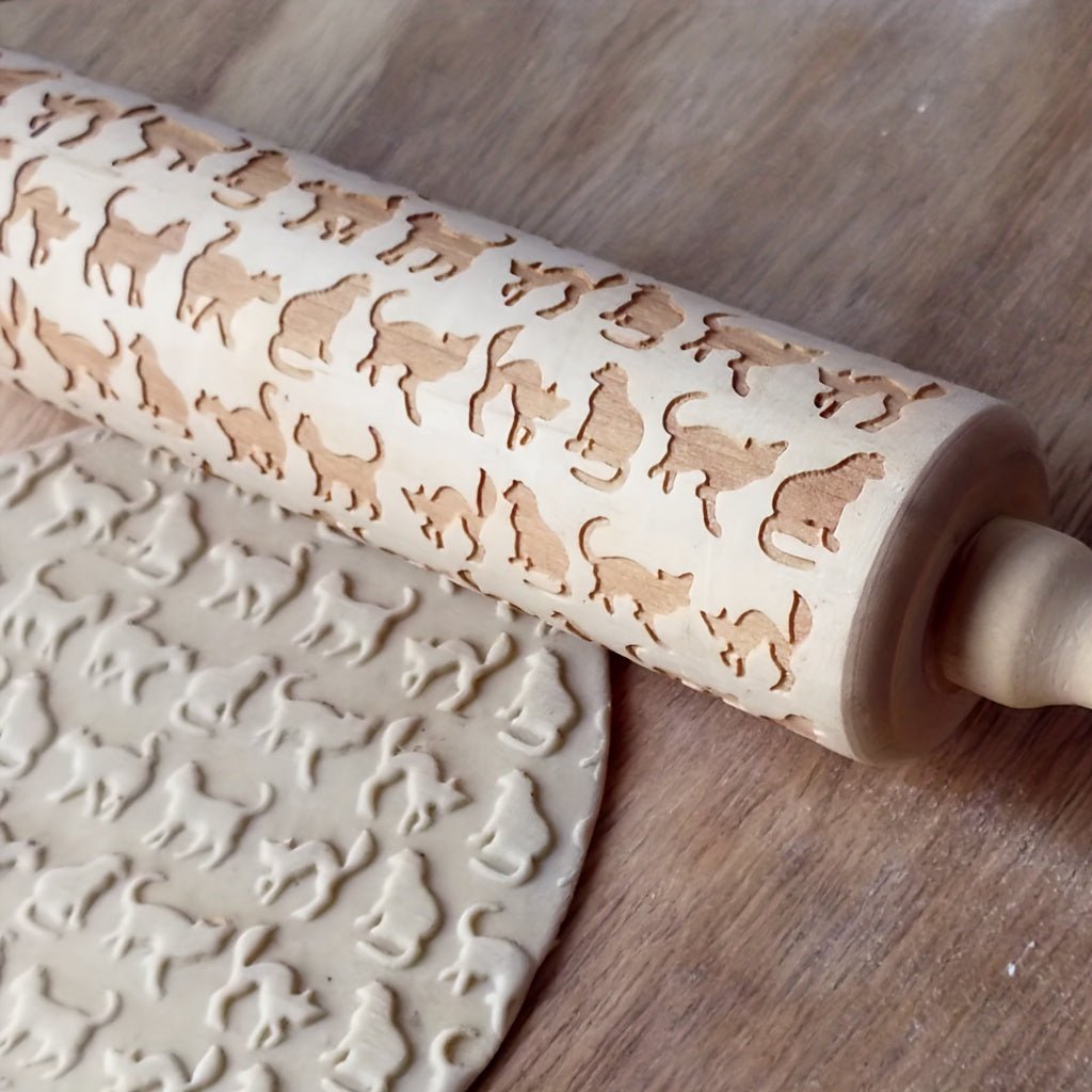 Rouleau à pâtisserie en bois avec motifs en relief - Pour pizza, tartes, biscuits et pâtes - Cuisine Chez Nadine