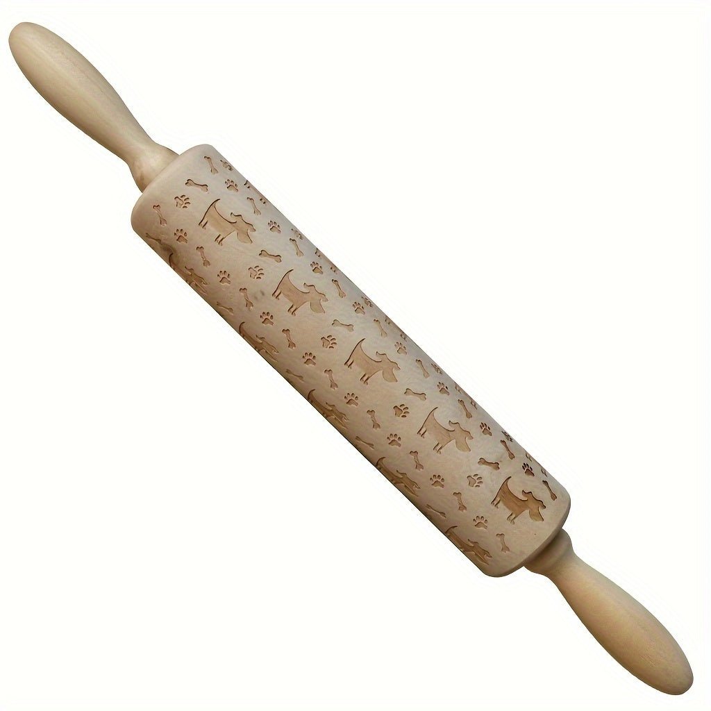Rouleau à pâtisserie en bois avec motifs en relief - Pour pizza, tartes, biscuits et pâtes - Cuisine Chez Nadine