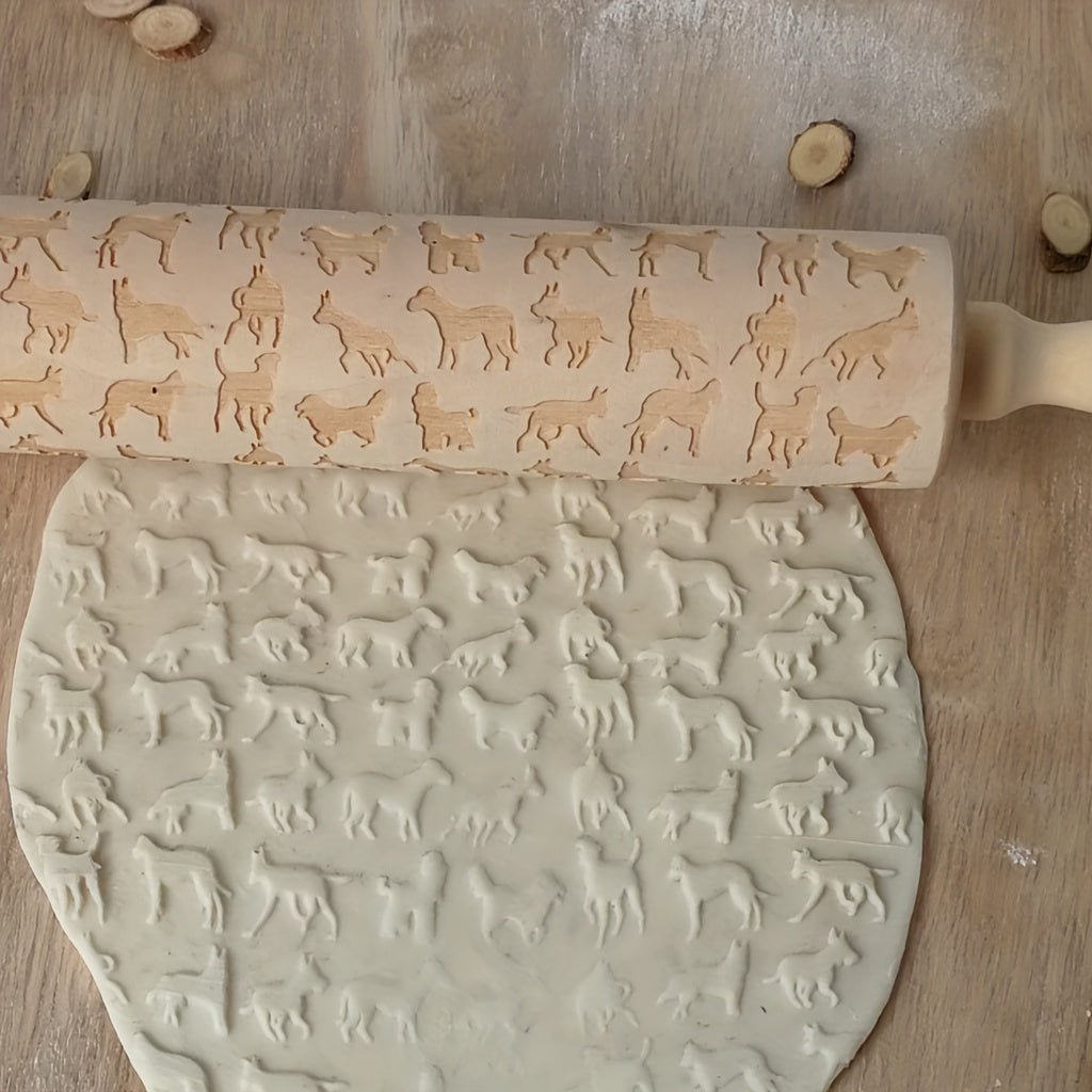 Rouleau à pâtisserie en bois avec motifs en relief - Pour pizza, tartes, biscuits et pâtes - Cuisine Chez Nadine