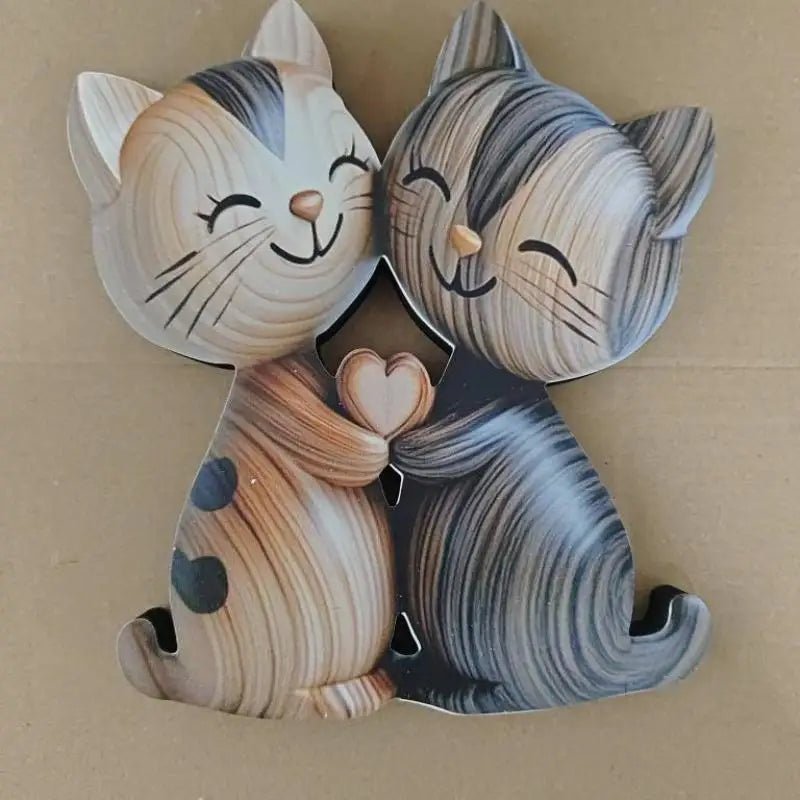 Sculpture de couple de chatons en bois - Décoration 2D pour bureau et entrée, cadeau pour amoureux des chats - Cuisine Chez Nadine